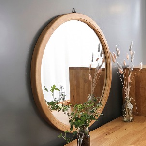 [Loydn Retro] 원형 고무나무 원목 화장대 거울