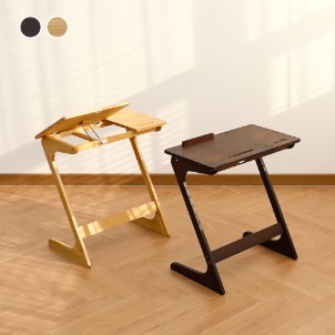 [스크래치A등급] 대나무 원목 각도조절 사이드 노트북 간이 거실 테이블 책상 (내추럴,브라운)