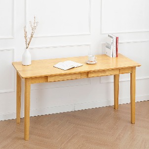 [미세스크래치][Loydn Retro] 고무나무 원목 일자형 책상 테이블 1500